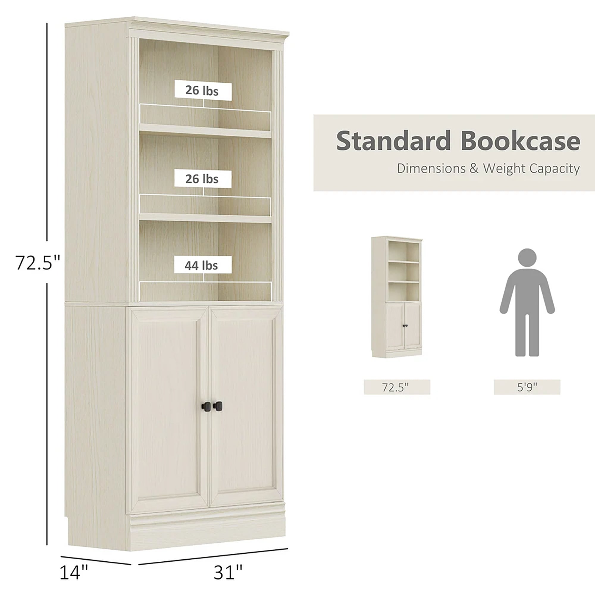 VAUXHILL & CO. Halston Standard Bookcase, Doors, Adjustable Shelf (Open Box) - VMInnovations