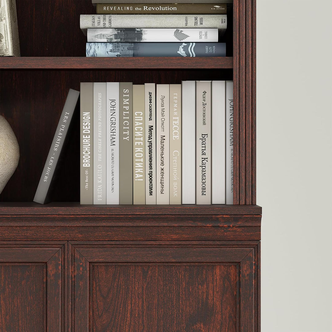 VAUXHILL & CO. Halston Multi-Depth Bookcase Adjustable Shelf Unit, Doors, Cherry