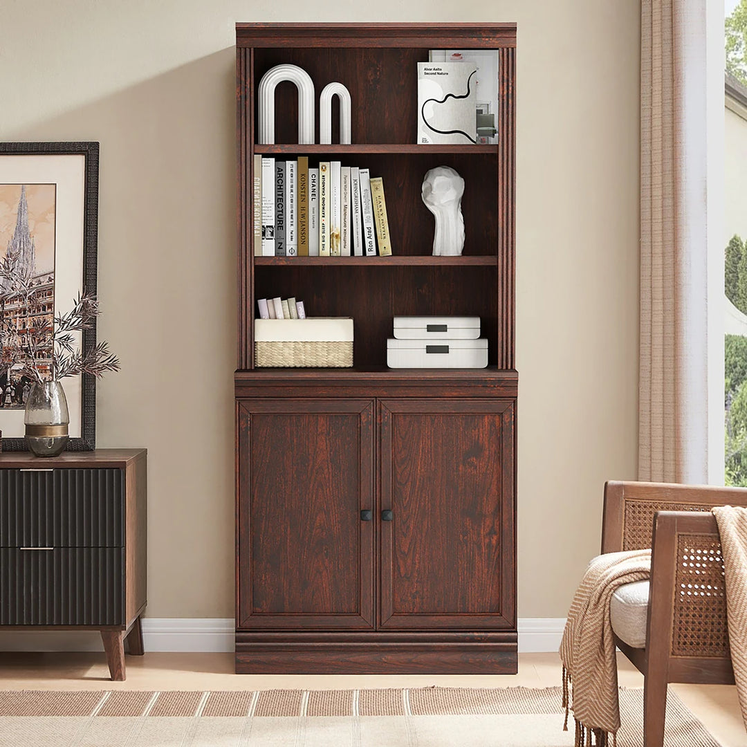 VAUXHILL & CO. Halston Multi-Depth Bookcase Adjustable Shelf Unit, Doors, Cherry