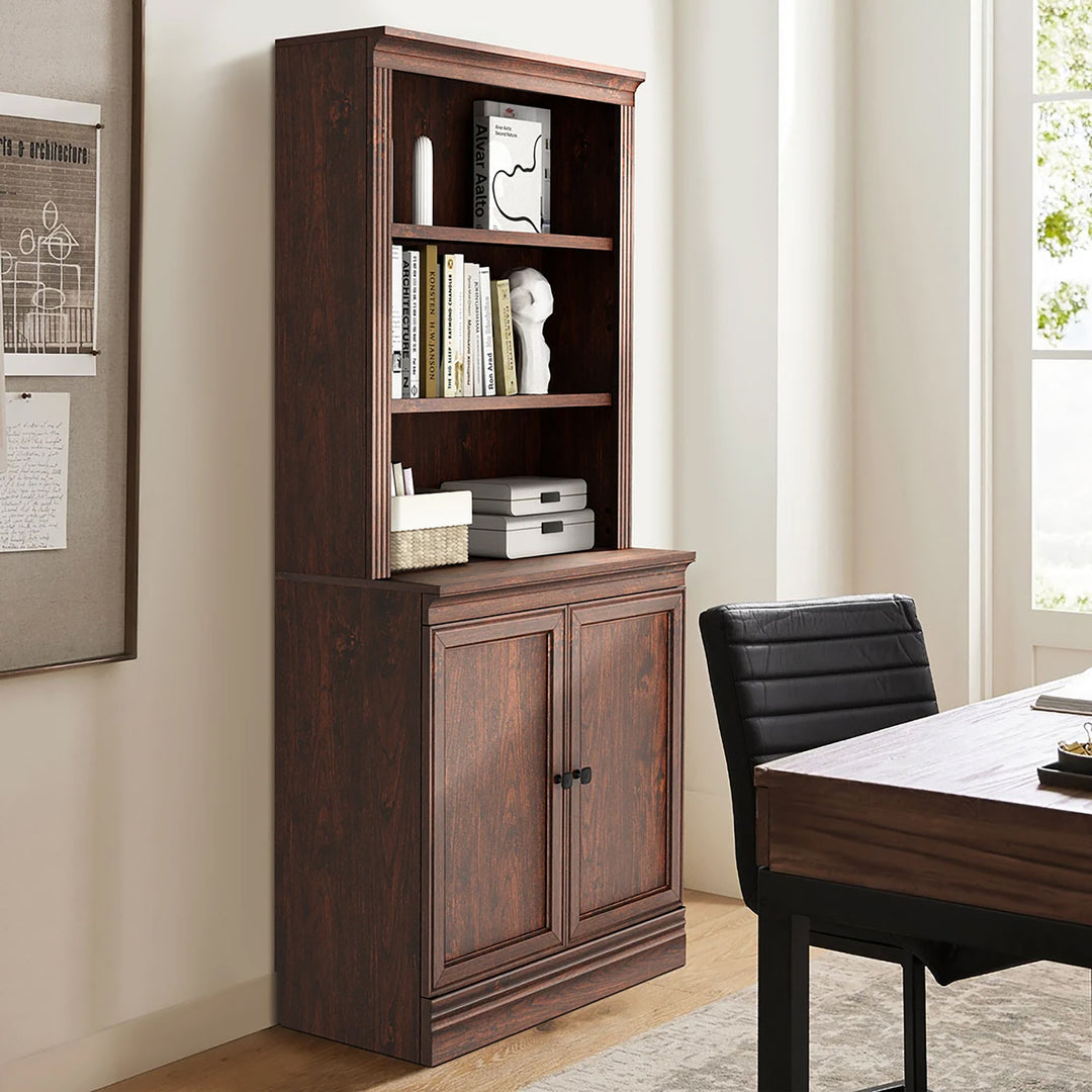 VAUXHILL & CO. Halston Multi-Depth Bookcase Adjustable Shelf Unit, Doors, Cherry