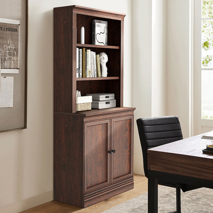 VAUXHILL & CO. Halston Multi-Depth Bookcase Adjustable Shelf Unit, Doors, Cherry