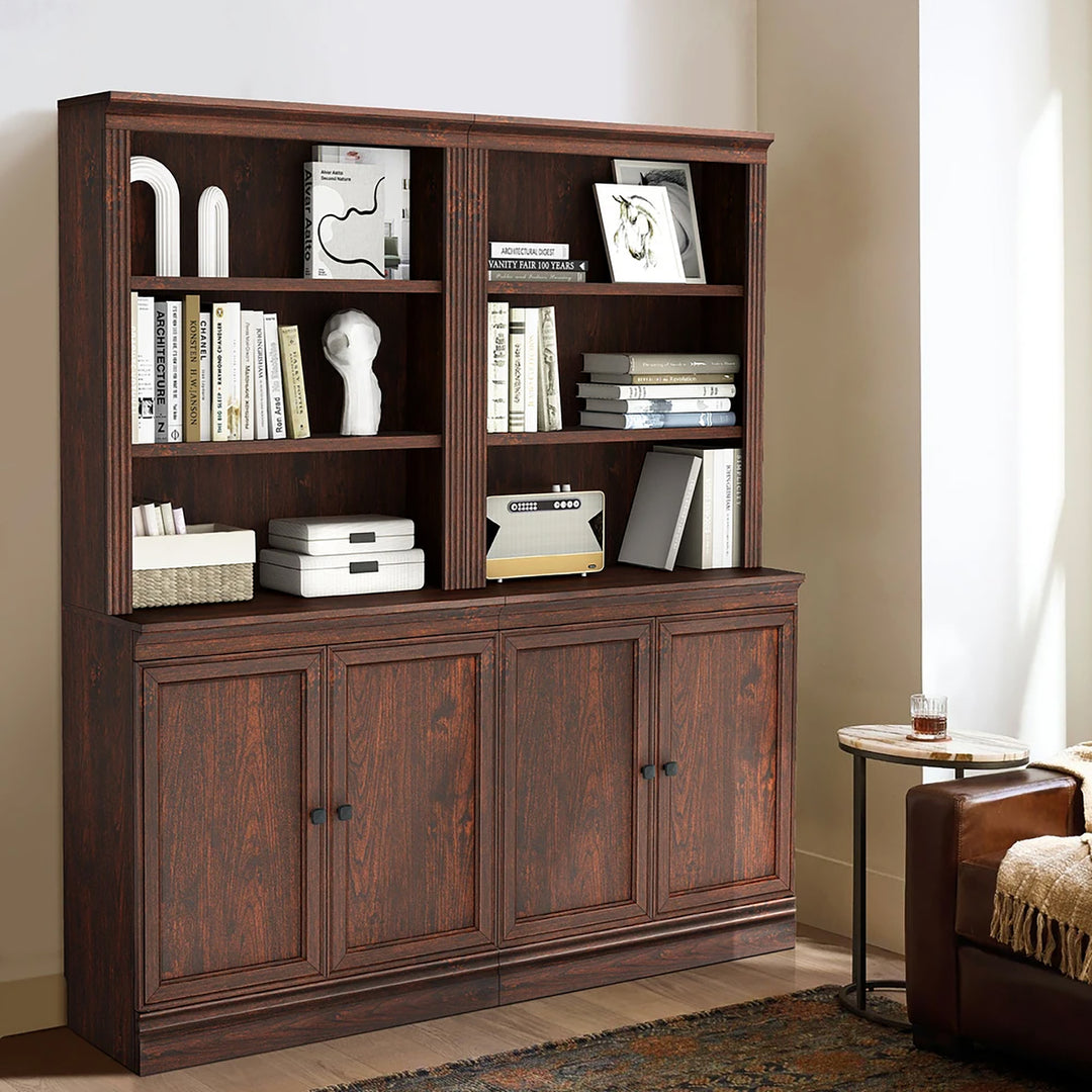 VAUXHILL & CO. Halston Multi-Depth Bookcase Adjustable Shelf Unit, Doors, Cherry