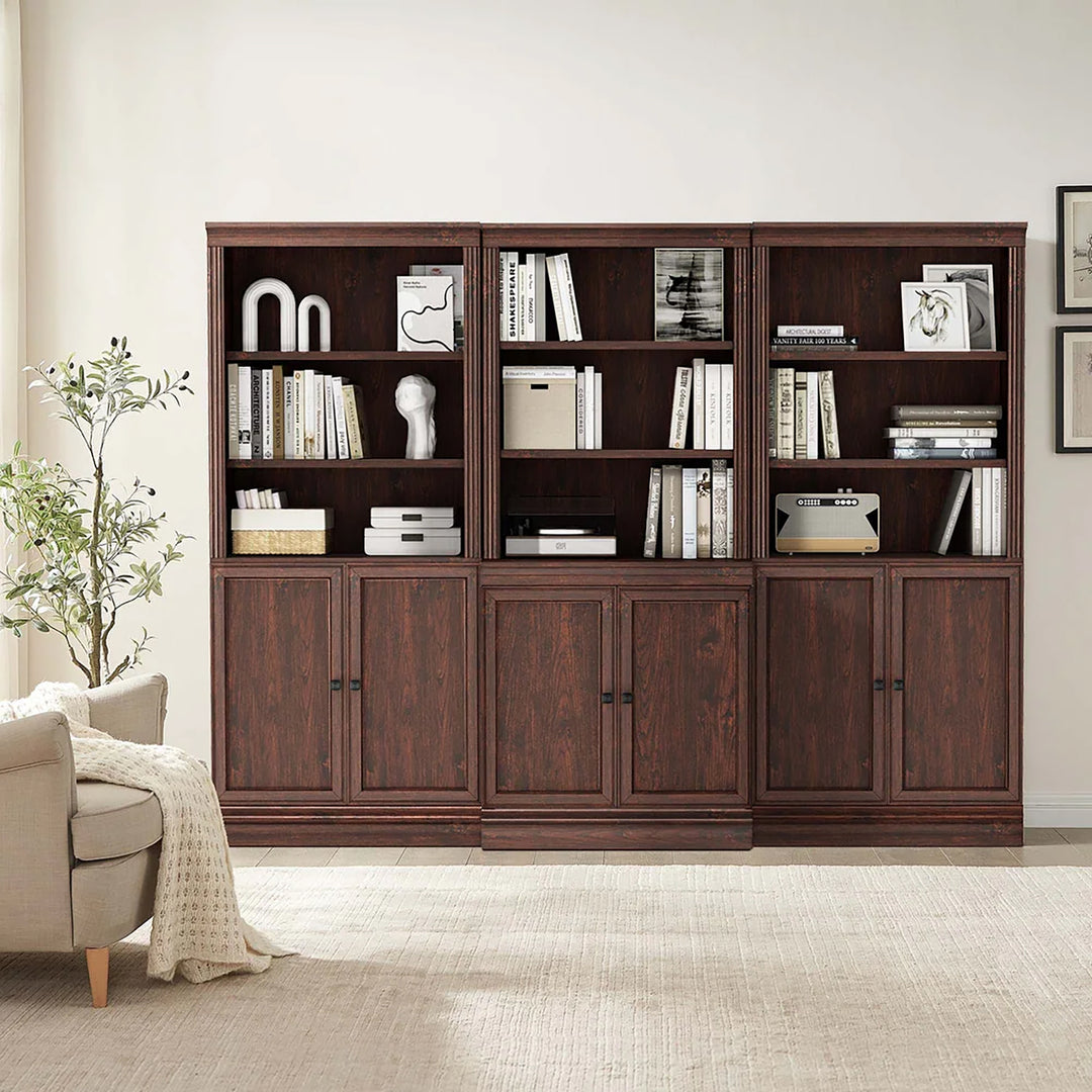 VAUXHILL & CO. Halston Multi-Depth Bookcase Adjustable Shelf Unit, Doors, Cherry