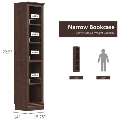 VAUXHILL & CO. Halston Narrow Bookcase, Adjustable Open Shelving Unit, Cherry
