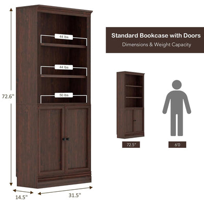 VAUXHILL & CO. Halston Standard Bookcase, Doors, Adjustable Shelf Unit, Cherry - VMInnovations