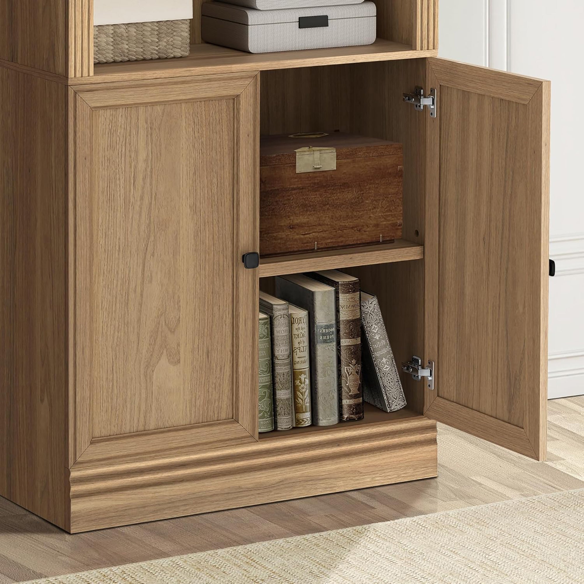 VAUXHILL & CO. Halston Standard Bookcase, Doors, Shelving Unit, Oak (Open Box) - VMInnovations