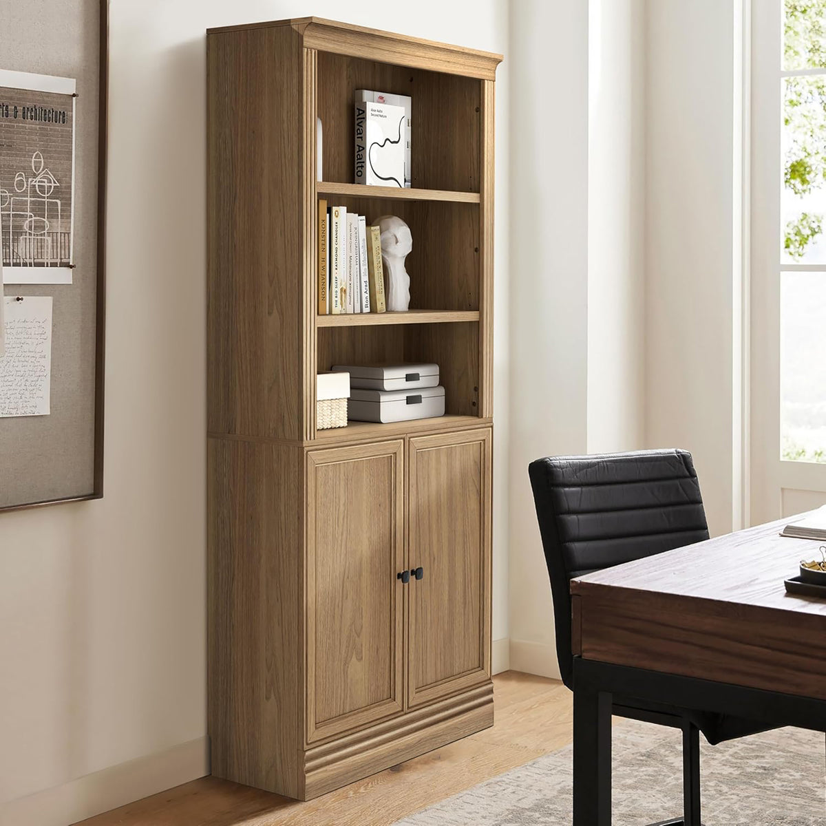 VAUXHILL & CO. Halston Standard Bookcase, Doors, Shelving Unit, Oak (Open Box) - VMInnovations