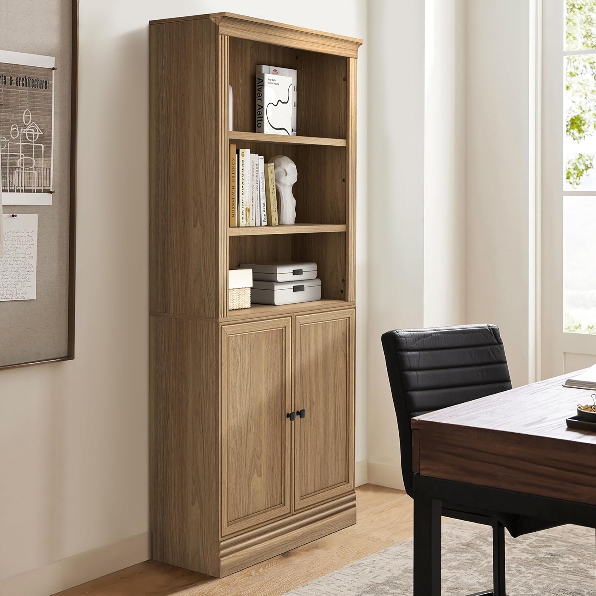 VAUXHILL & CO. Halston Standard Bookcase, Doors, Shelving Unit, Oak (Open Box) - VMInnovations