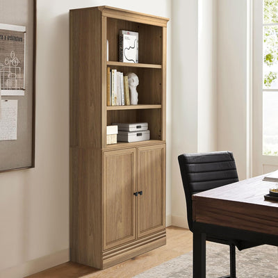VAUXHILL & CO. Halston Standard Bookcase, Doors, Shelving Unit, Oak (Open Box) - VMInnovations