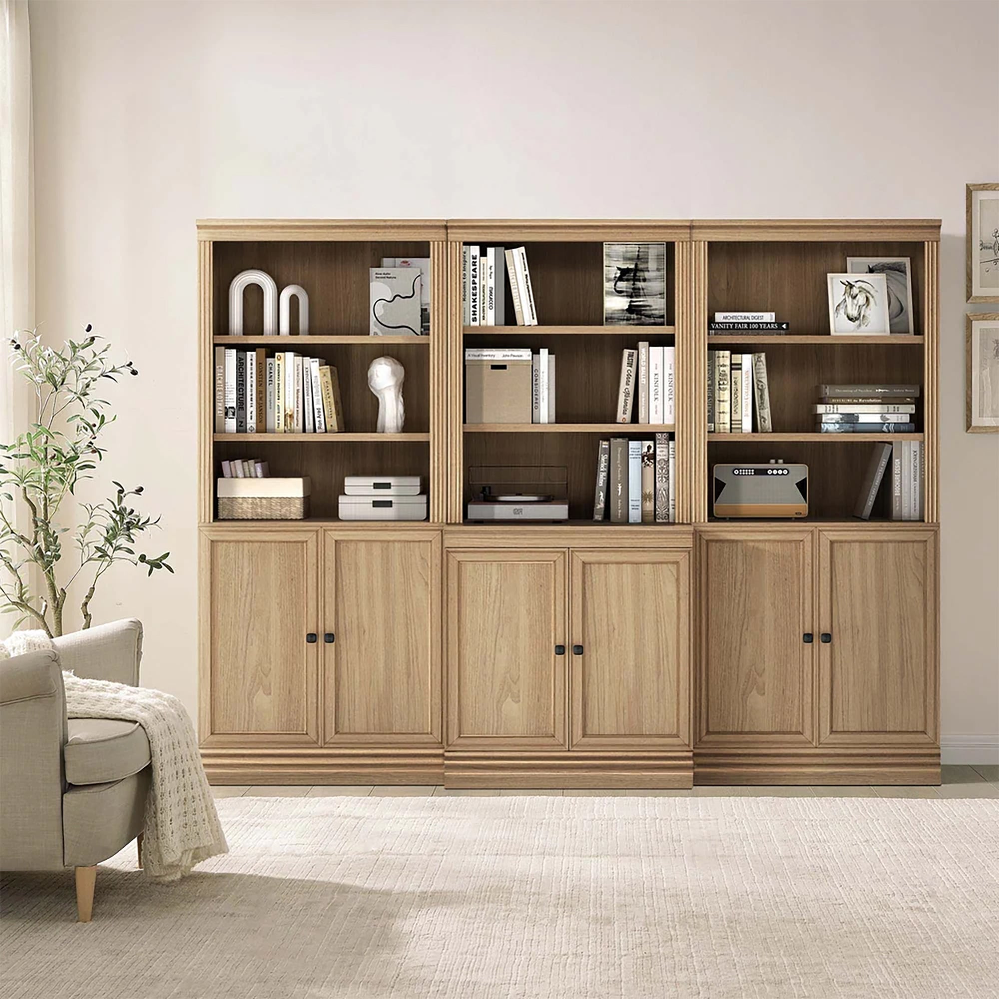 VAUXHILL & CO. Halston Standard Bookcase, Doors, Shelving Unit, Oak (Open Box) - VMInnovations