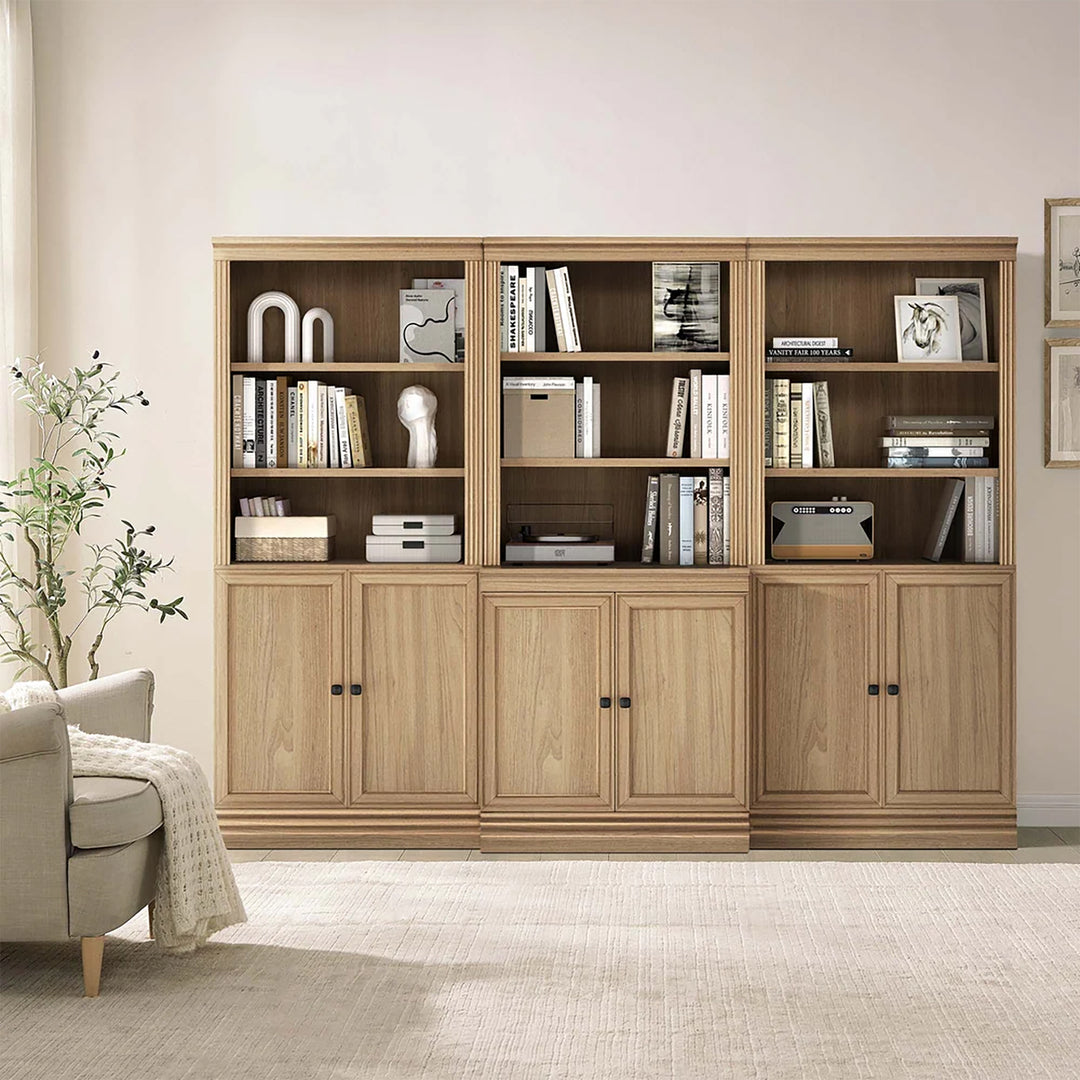 VAUXHILL & CO. Halston Multi-Depth Bookcase Adjustable Shelving Unit, Doors, Oak