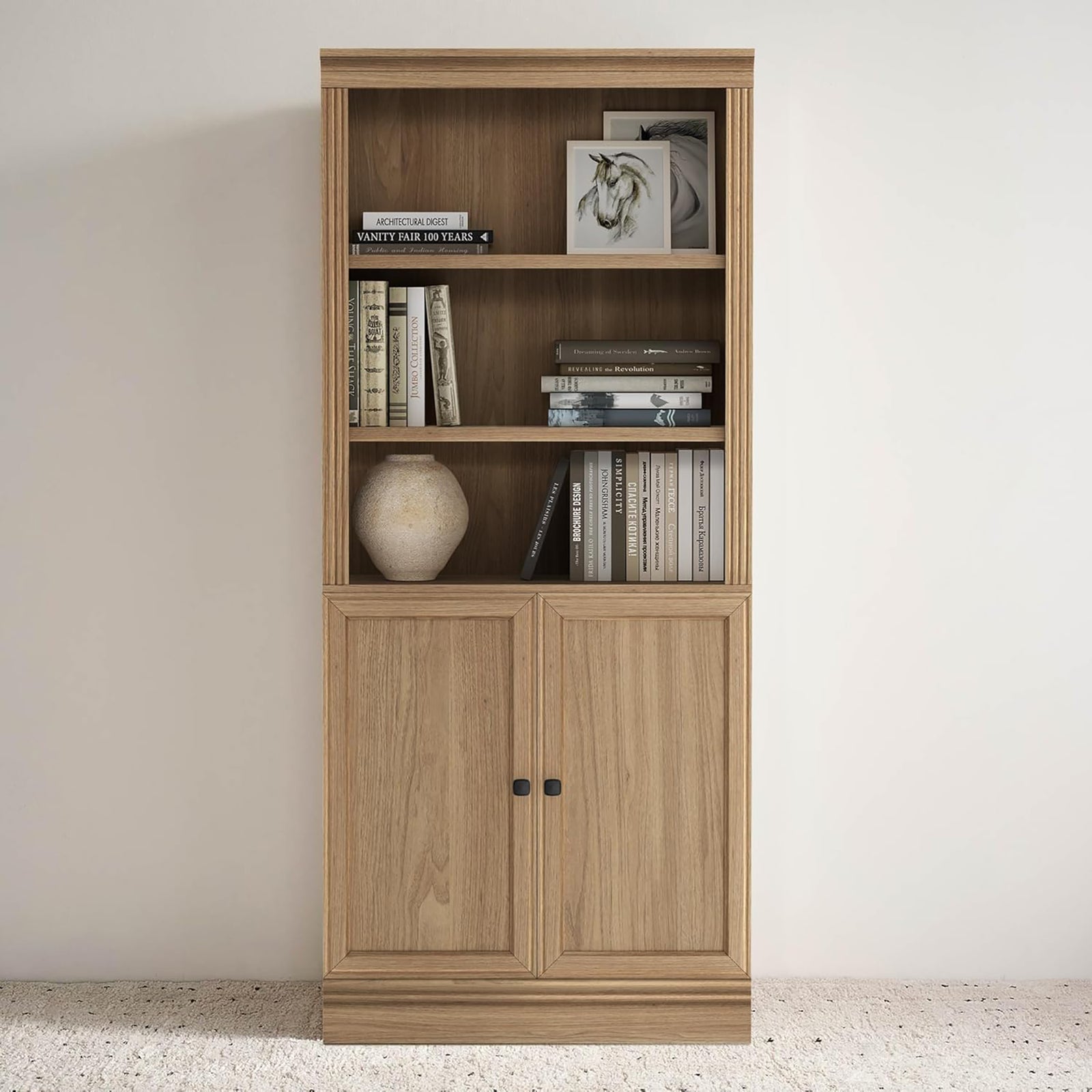 VAUXHILL & CO. Halston Standard Bookcase, Doors, Adjustable Shelving Unit, Oak - VMInnovations
