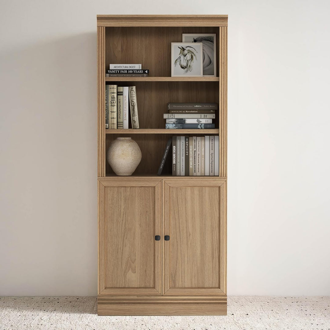 VAUXHILL & CO. Halston Standard Bookcase, Doors, Shelving Unit, Oak (Open Box)