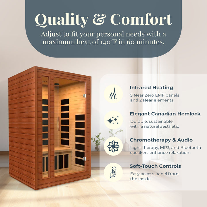 Dynamic Saunas 2-Person Full Spectrum Infrared Sauna Lighting, Speakers, Cardoba