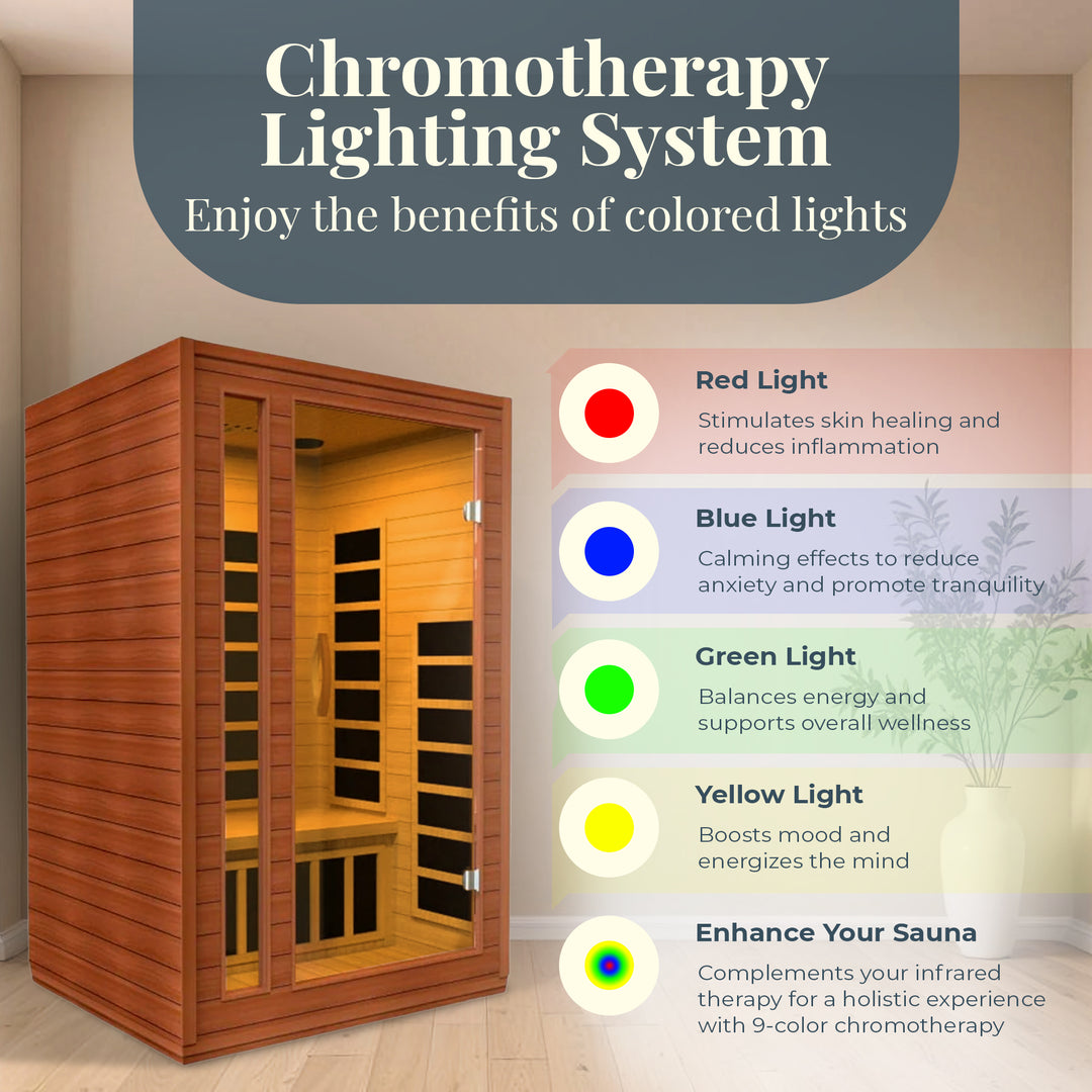 Dynamic Saunas 2-Person Full Spectrum Infrared Sauna Lighting, Speakers, Cardoba