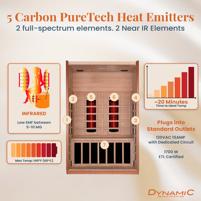 Dynamic Saunas 2-Person Full Spectrum Infrared Sauna Lighting, Speakers, Cordoba
