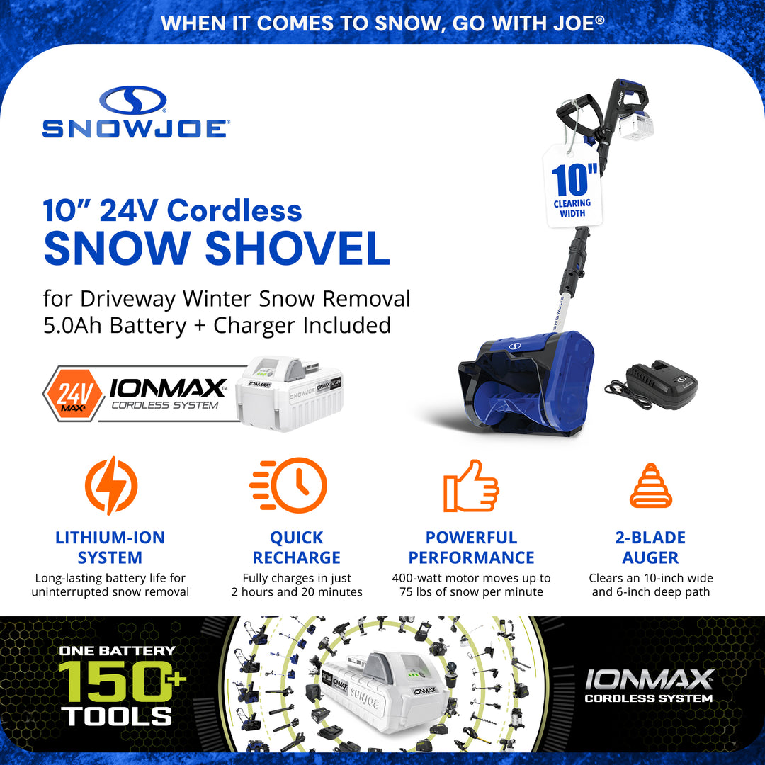 Snow Joe Cordless Snow Shovel Kit for Car Driveway Snow Removal, 24V-SS10-XR