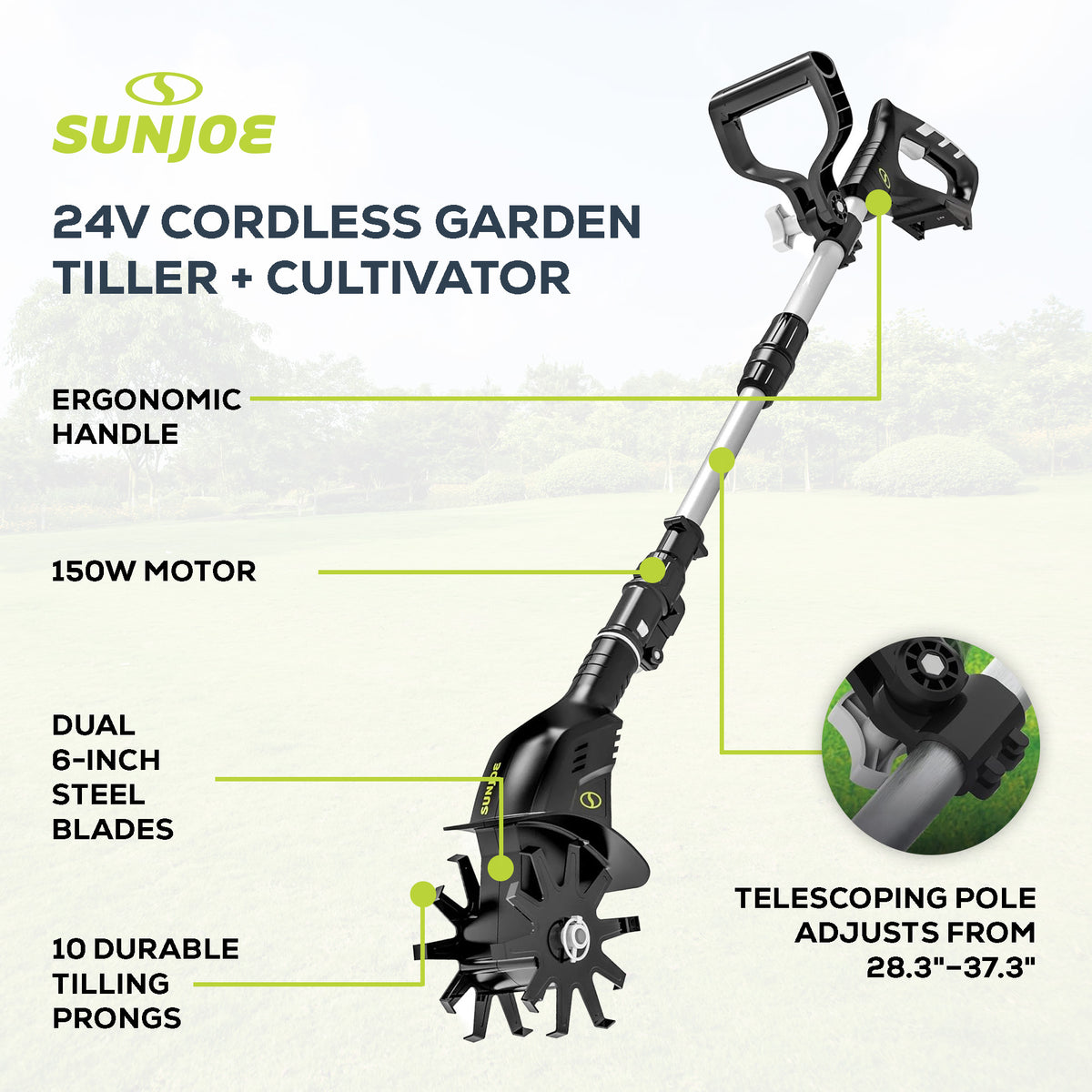 Sun Joe 24V IONMAX Cordless Garden Tiller + Cultivator (Tool Only) (Open Box) - VMInnovations