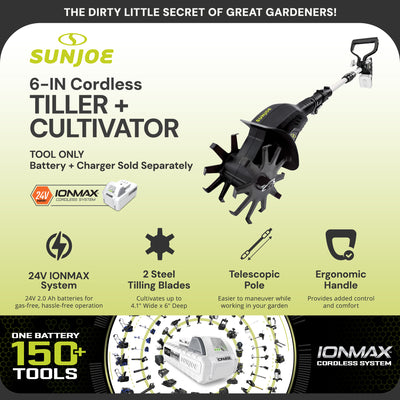 Sun Joe 24V IONMAX Cordless Garden Tiller + Cultivator, 24V-TLR-CT (Used) - VMInnovations