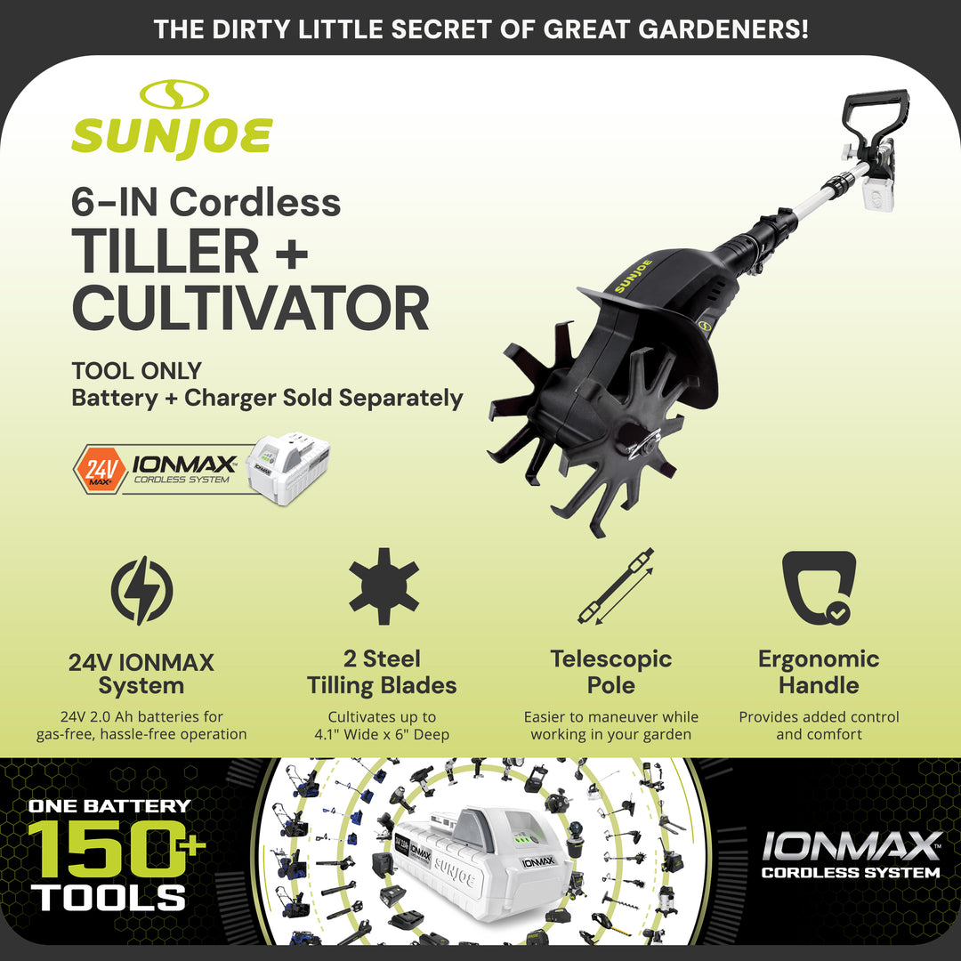 Sun Joe 24V IONMAX Cordless Garden Tiller + Cultivator (Tool Only) (Open Box)