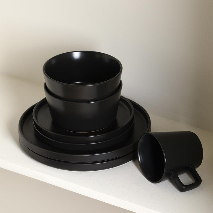 Stone Lain Celina Stoneware 32 Piece Dinnerware Set, Service for 8, Black Matte