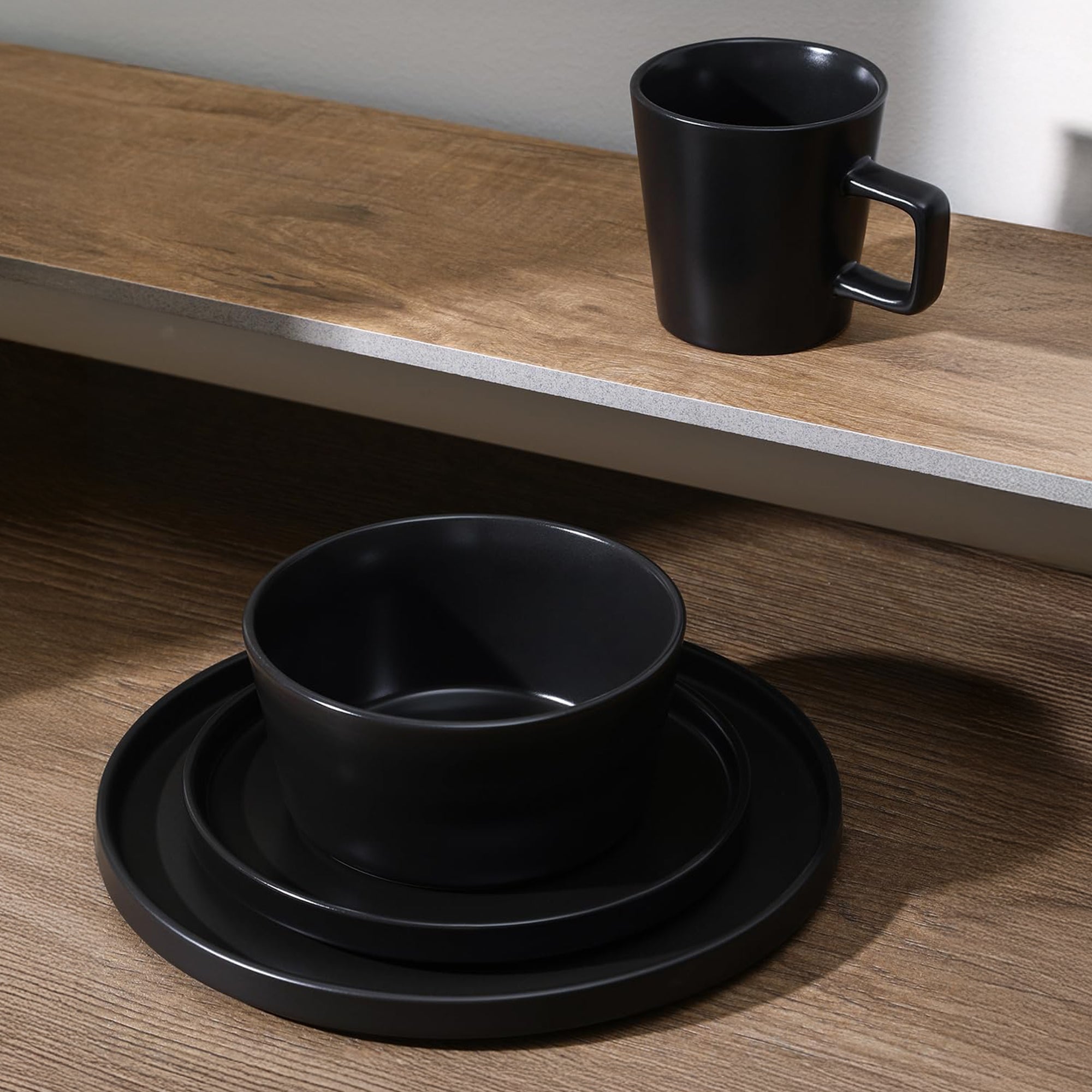 Stone Lain Celina Stoneware 32 Piece Dinnerware Set, Service for 8, Black Matte - VMInnovations