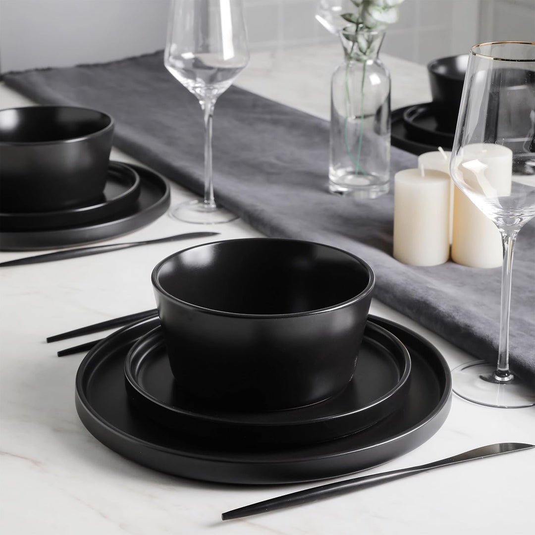 Stone Lain Celina Stoneware 32 Piece Dinnerware Set, Service for 8, Black Matte