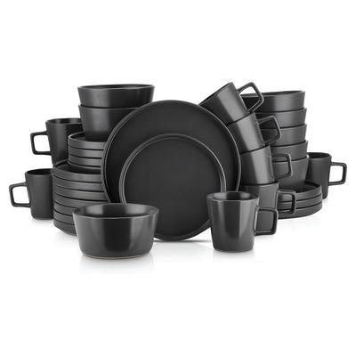 Stone Lain Celina Stoneware 32 Piece Dinnerware Set, Service for 8, Black Matte - VMInnovations