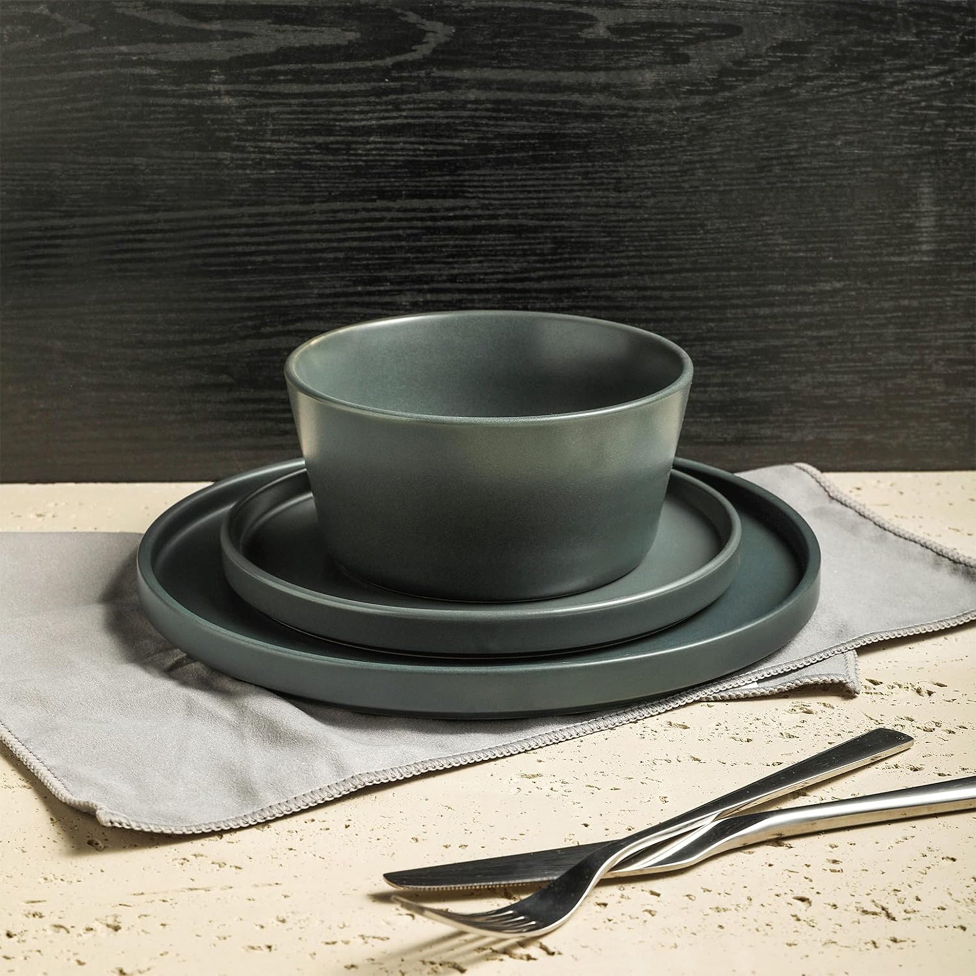 Stone Lain Celina Stoneware 16 Piece Dinnerware Set, Service for 4, Gray Matte - VMInnovations