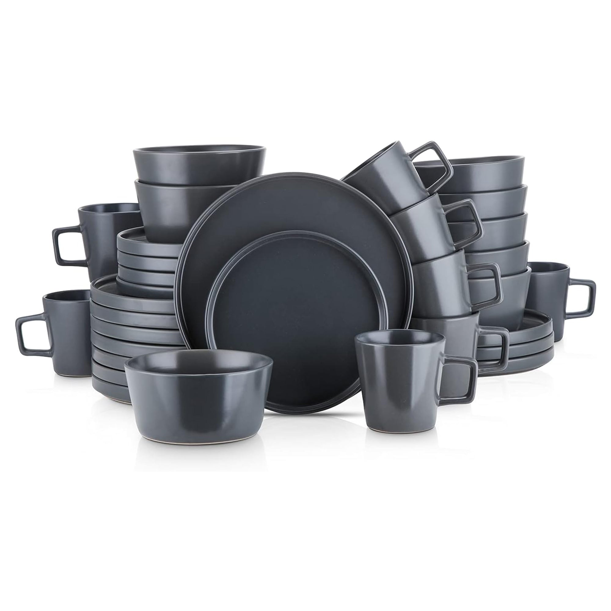 Stone Lain Celina Stoneware 16 Piece Dinnerware Set, Service for 4, Gray Matte - VMInnovations