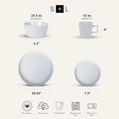 Stone Lain Stoneware 16pcDinnerware Set, Service for 4, White Glossy (Open Box) - VMInnovations