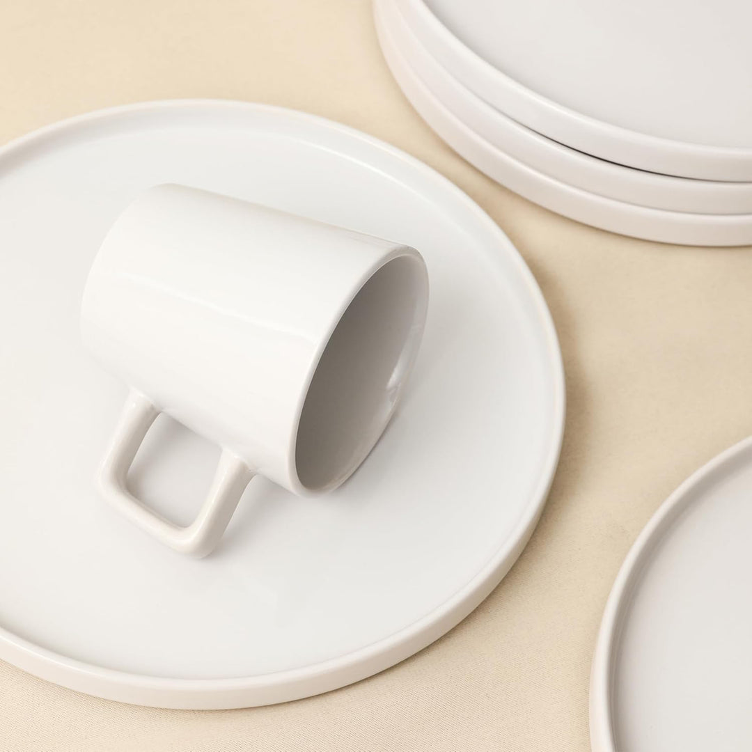 Stone Lain Celina Stoneware 16 Piece Dinnerware Set, Service for 4, White Glossy