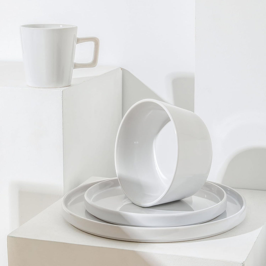 Stone Lain Celina Stoneware 16 Piece Dinnerware Set, Service for 4, White Glossy