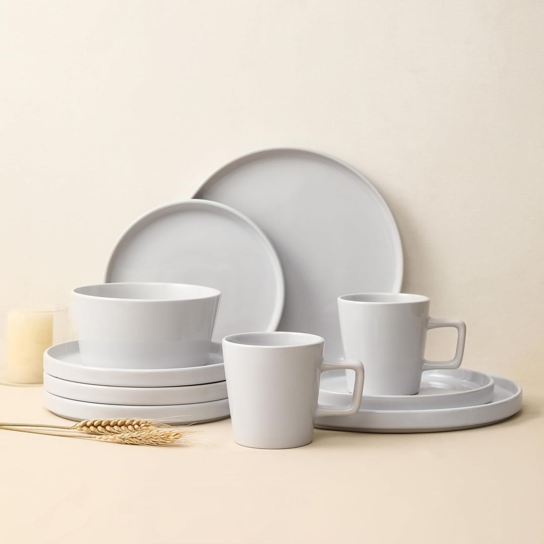 Stone Lain Celina Stoneware 16 Piece Dinnerware Set, Service for 4, White Glossy