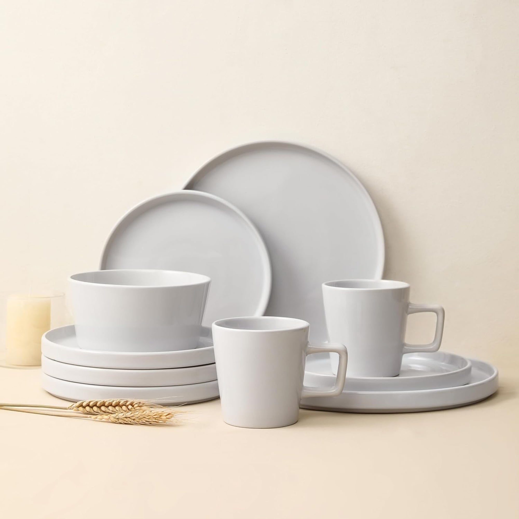 Stone Lain Stoneware 16pcDinnerware Set, Service for 4, White Glossy (Open Box) - VMInnovations