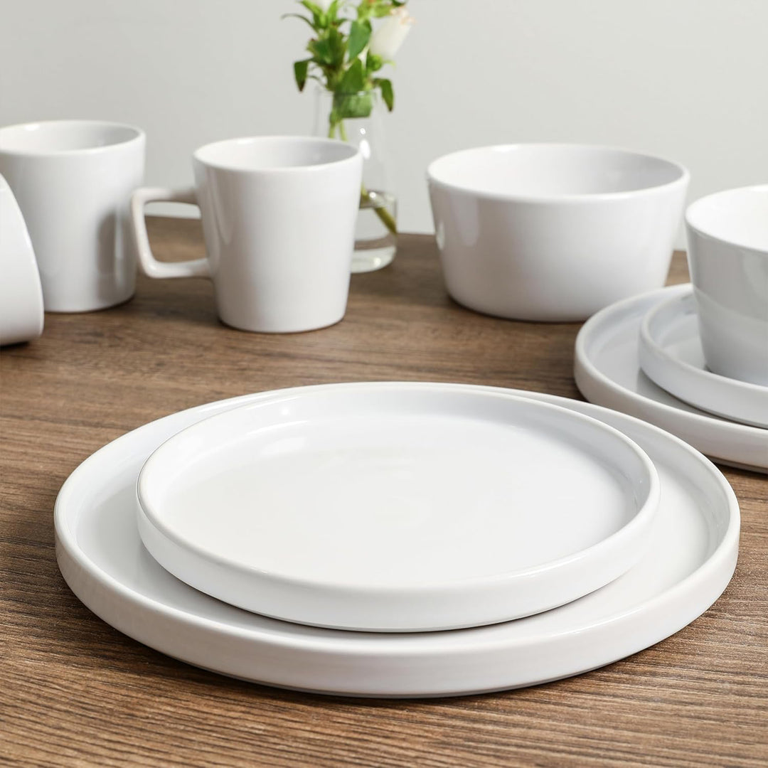 Stone Lain Celina Stoneware 16 Piece Dinnerware Set, Service for 4, White Glossy