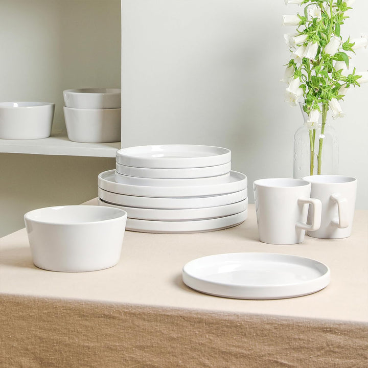 Stone Lain Celina Stoneware 16 Piece Dinnerware Set, Service for 4, White Glossy