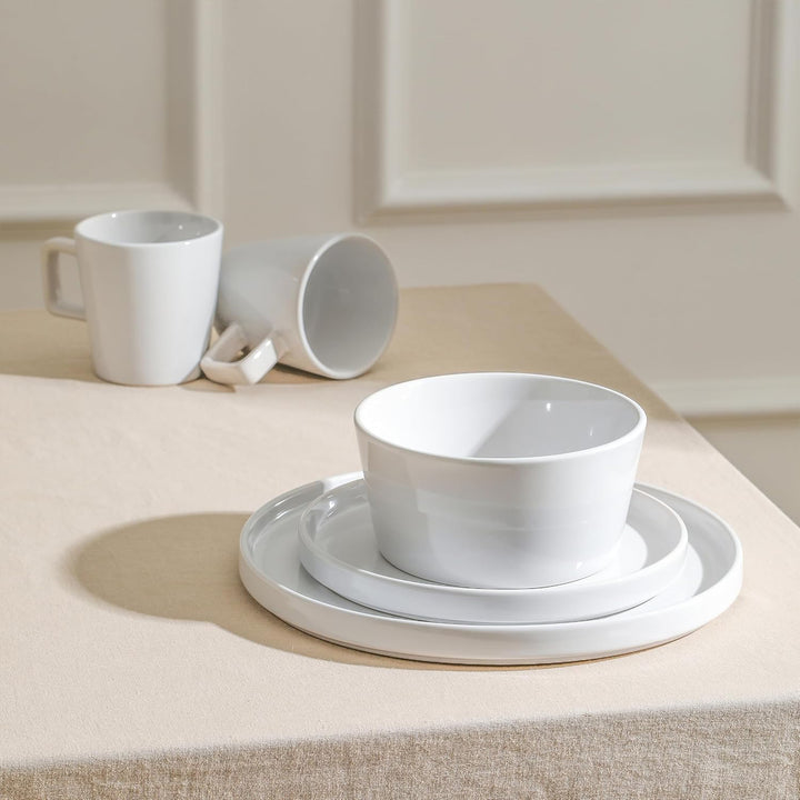 Stone Lain Celina Stoneware 16 Piece Dinnerware Set, Service for 4, White Glossy