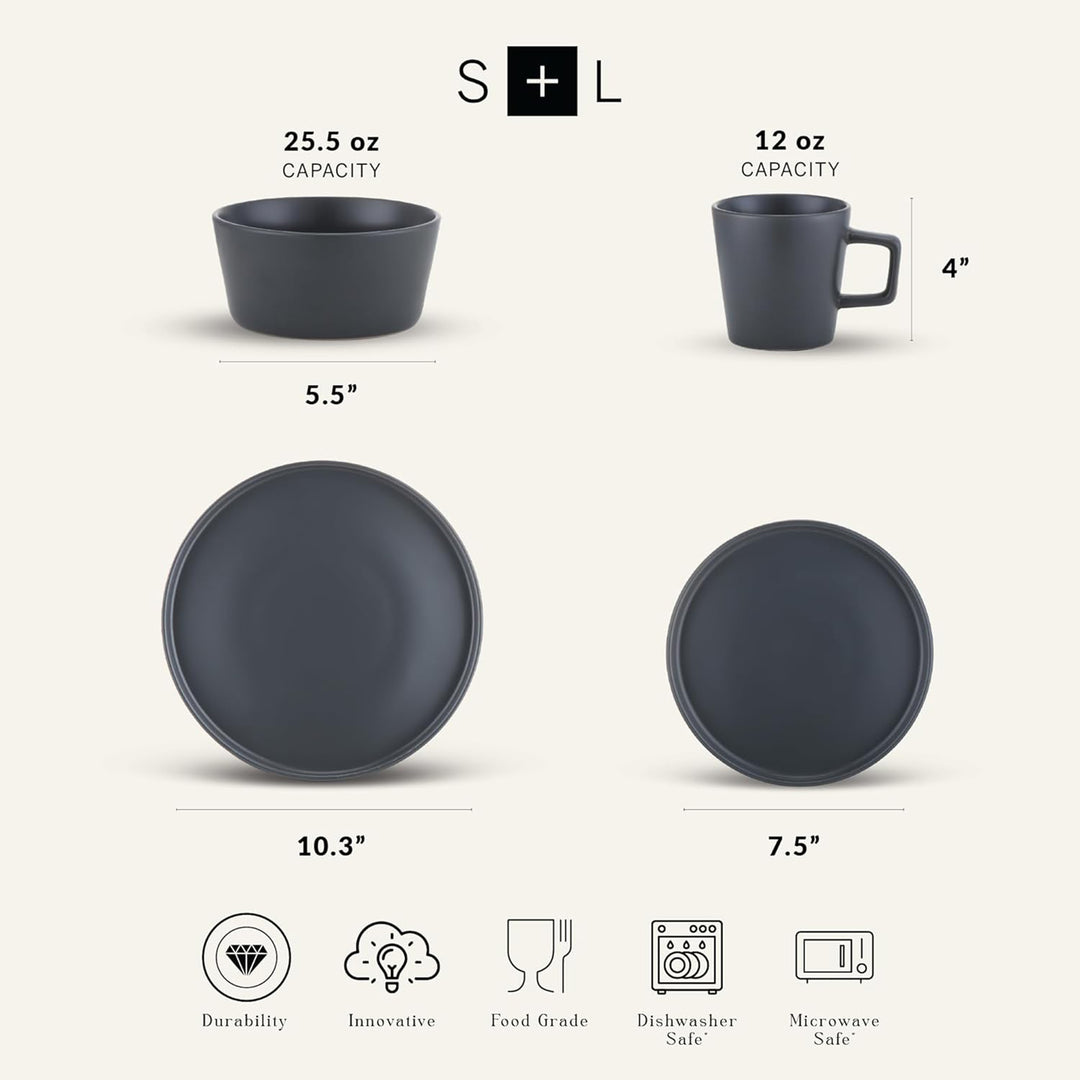 Stone Lain Celina Stoneware 32 Piece Dinnerware Set, Service for 8, Gray Matte
