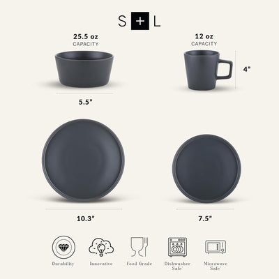 Stone Lain Celina Stoneware 32 Piece Dinnerware Set, Service for 8, Gray Matte - VMInnovations