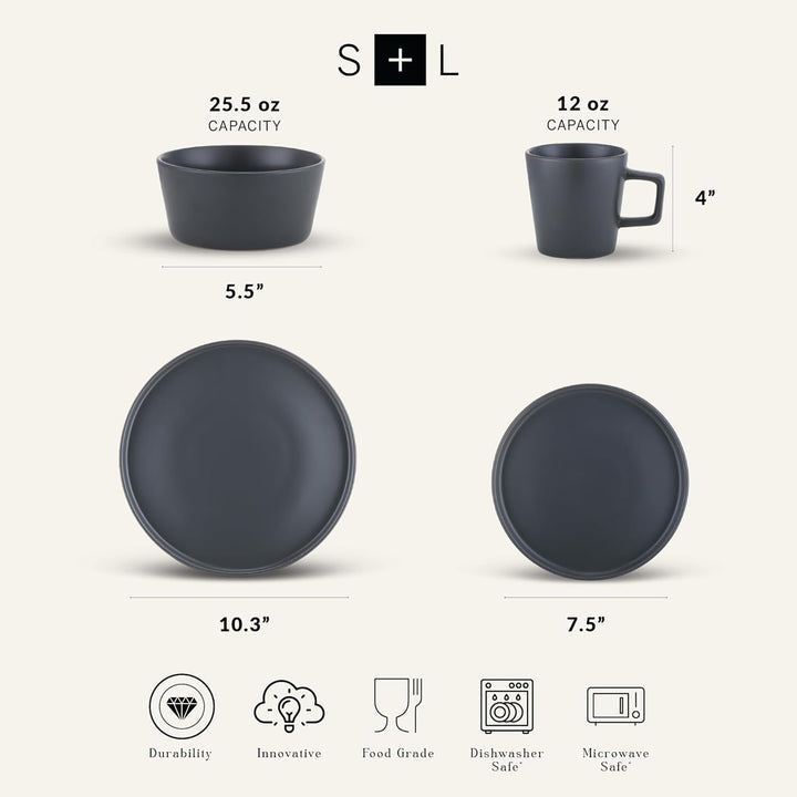 Stone Lain Celina Stoneware 32 Piece Dinnerware Set, Service for 8, Gray Matte