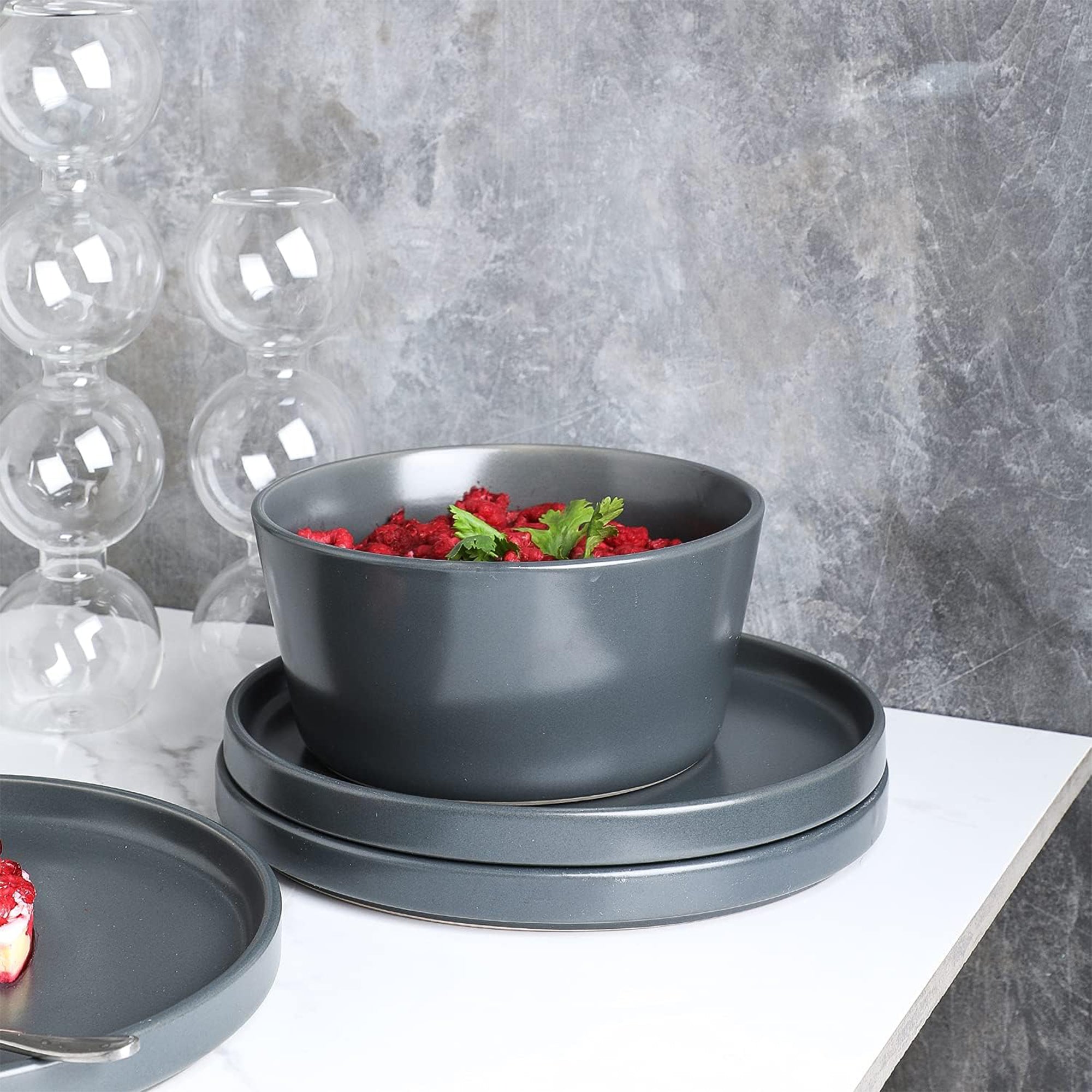 Stone Lain Celina Stoneware 32 Piece Dinnerware Set, Service for 8, Gray Matte - VMInnovations