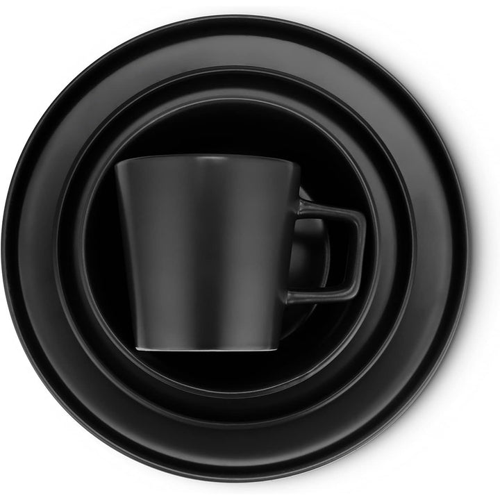 Stone Lain Celina Stoneware 16 Piece Dinnerware Set, Service for 4, Black Matte