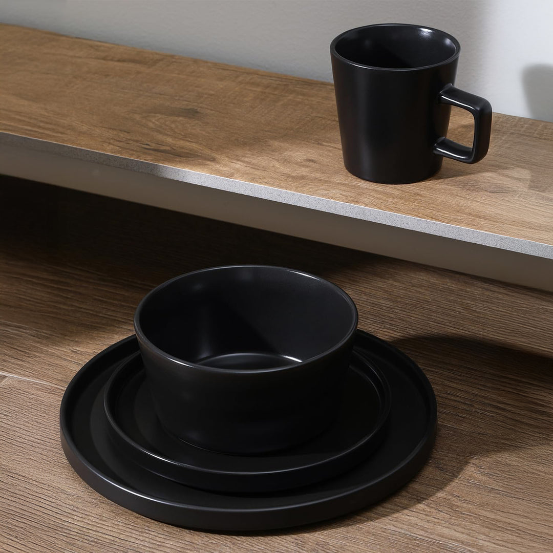 Stone Lain Celina Stoneware 16 Piece Dinnerware Set, Service for 4, Black Matte