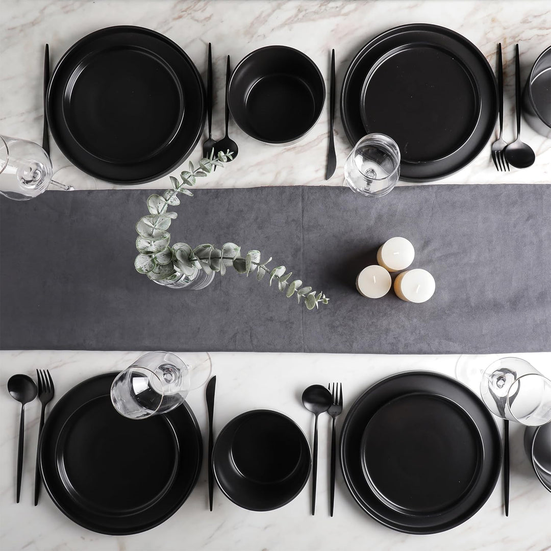 Stone Lain Celina Stoneware 16 Piece Dinnerware Set, Service for 4, Black Matte