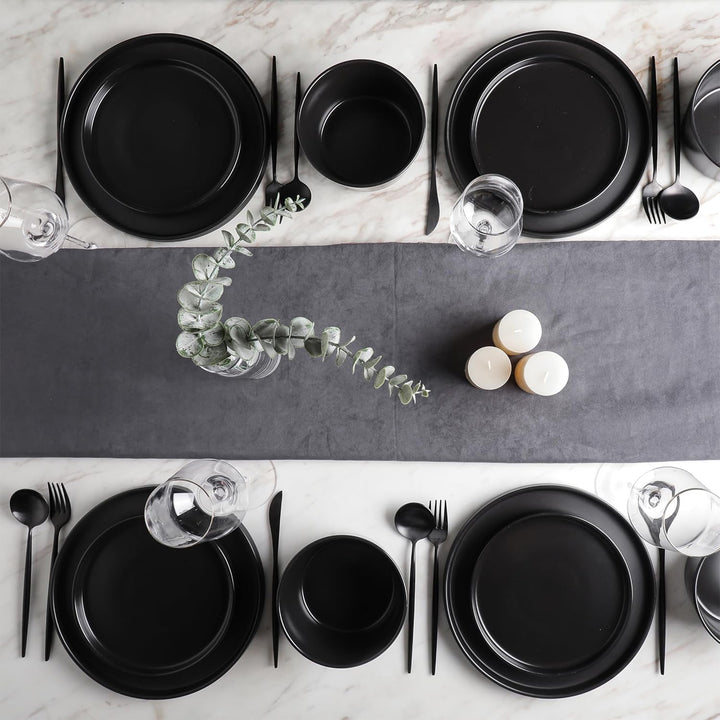 Stone Lain Celina Stoneware 16 Piece Dinnerware Set, Service for 4, Black Matte