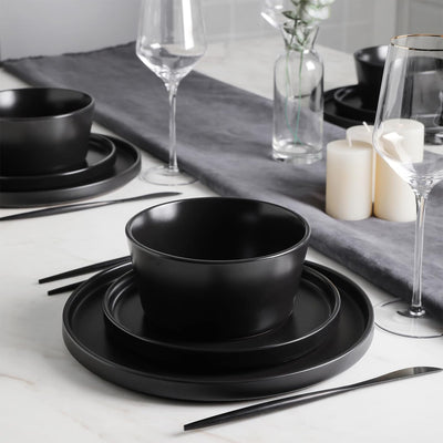 Stone Lain Celina Stoneware 16pc Dinnerware Set, Service for 4, Black (Open Box) - VMInnovations