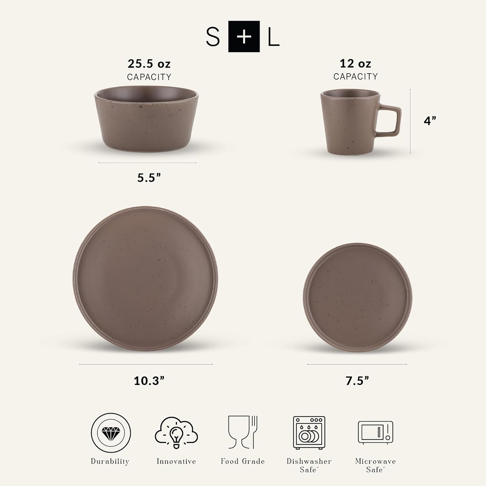 Stone Lain Celina Stoneware 16 Piece Dinnerware Set, Service for 4, Brown Matte - VMInnovations