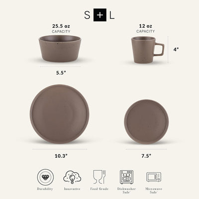 Stone Lain Celina Stoneware 16 Piece Dinnerware Set, Service for 4, Brown Matte - VMInnovations