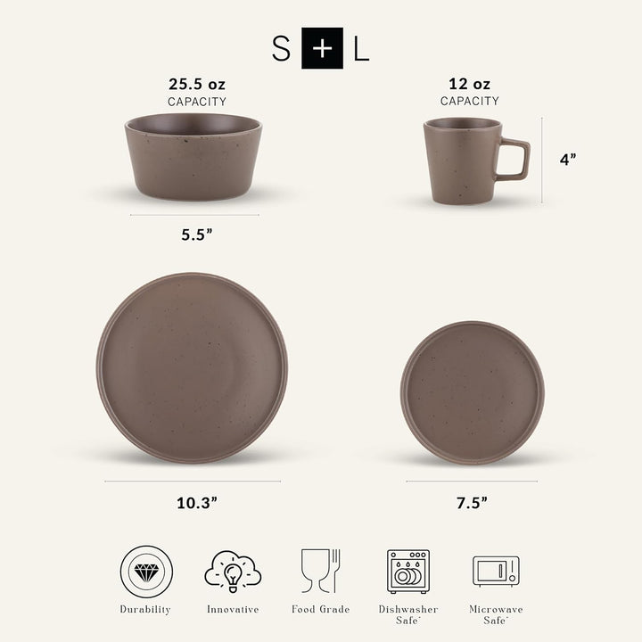 Stone Lain Celina Stoneware 16pc Dinnerware Set, Service for 4, Brown (Open Box)